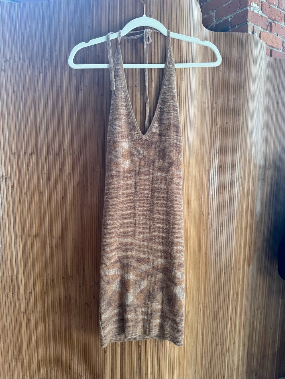 wild fable Brown Knit Halter V-Neck Mini Dress